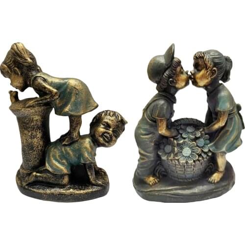 Gleamy Children Garden Statue Boy and Girl Sculpture Figurine Ornament