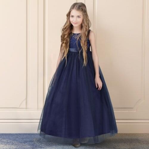 Navy Blue petites filles robes Princess Lace Flower Girl Dresses Tulle Girls Peagant Dresses First Communion Dresses