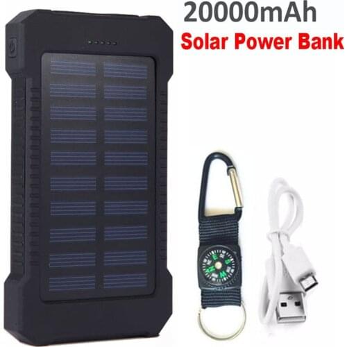 20000mAh Power Bank External Battery 2 USB Flashlight Powerbank Portable Mobile phone Solar Charger for Xiaomi mi iphone Samsung