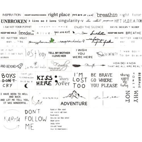 56Sheet Waterproof Temporary Tattoo Sticker Black Devil Doesn'T Sleep English Letters Tatoo Fake Tatto for Woman Men