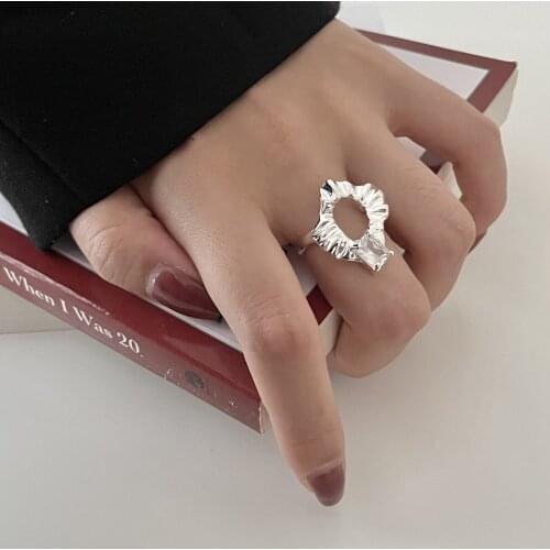 Amaiyllis 925 Sterling Silver Irregular Opening Ring Fashion Temperament Adjustable Zircon Index Finger Ring Jewelry