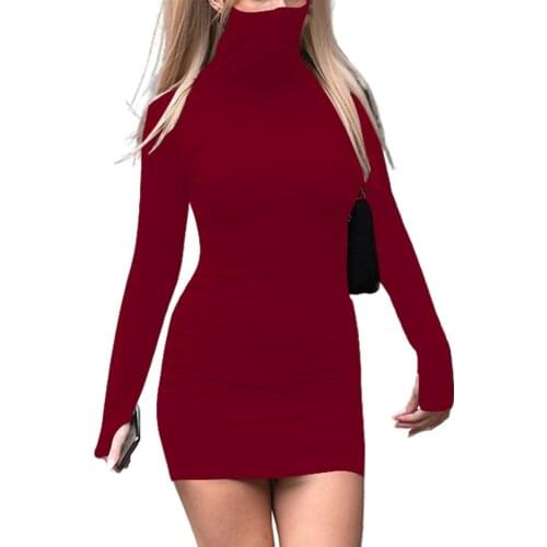 Women Sexy Fashion High Collar Long Sleeve Solid Color Dress with Face Cover