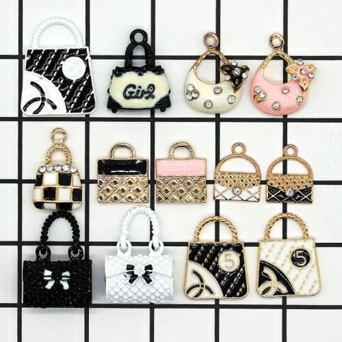 10pcs/Bag Lovely Lady Bag Enamel Charms Necklace Making Handbag Alloy Pendant For Bracelets Jewelry Accessories DIY Craft XL958
