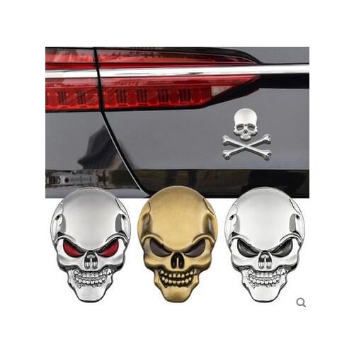 3D Auto Car Stickers Metal Skull Shape Chrome Badge Emblem Decal Motorcycle Modified