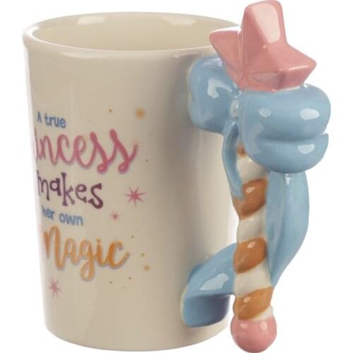 3D Three-dimensional Painted Ceramic Scepter Handle Cup Cute Girl Heart Ceramic Water Mugs Coffee Cups