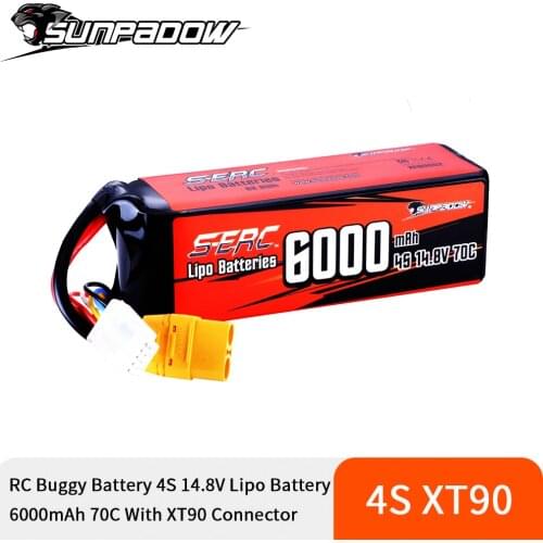 SUNPADOW 4S Lipo Battery 14.8V 6000mAh 70C Soft Pack with XT90 Connector for RC Buggy Truggy Vehicle Car Truck Tank Racing Hobby