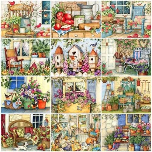 Retro Landscape Diy Diamond Painting Garden Rhinestone Diamond Embroidery Flower Scenery Cross Stitch Mosaic Art Wall Pictures