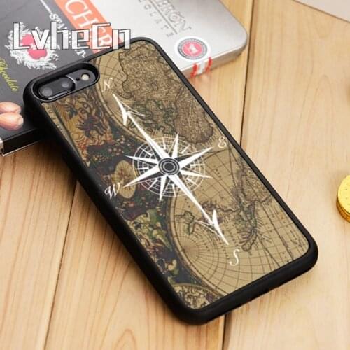 LvheCn Compass Wanderlust Vintage Map Phone Case Cover For iPhone 5 6s 7 8 plus 11 12 Pro X XR XS max Samsung S7 edge S8 S9 S10