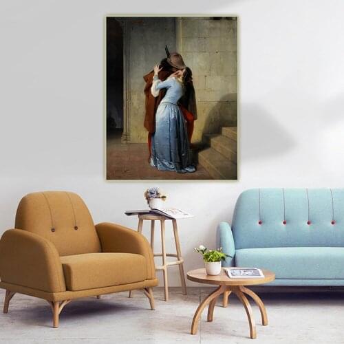 Citon Francesco Hayez《The Kiss》Canvas Oil Painting Artwork Poster Picture Background Wall Decor Home Living Room Decoration