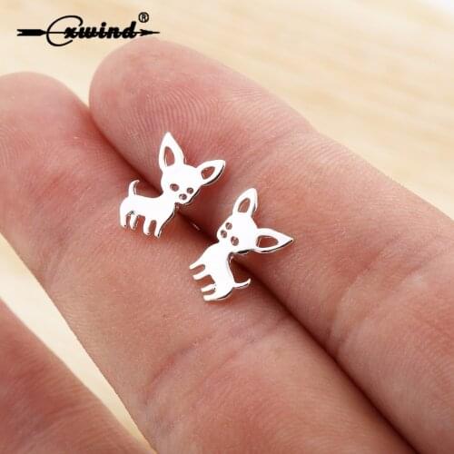 Cxwind New Animal Chihuahua Baby Dog Earring Cartoon Cat Rabbit Bat Studs Earrings Accessories Jewelry For Kids Girls Cute Gift