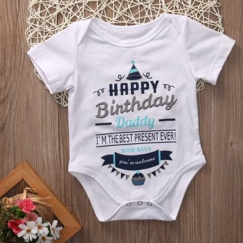 DERMSPE 0-24 Infant Newborn Baby Boy Girl Short Sleeve Letter Print Happy Birthday Daddy Romper Summer Baby Clothes Hot