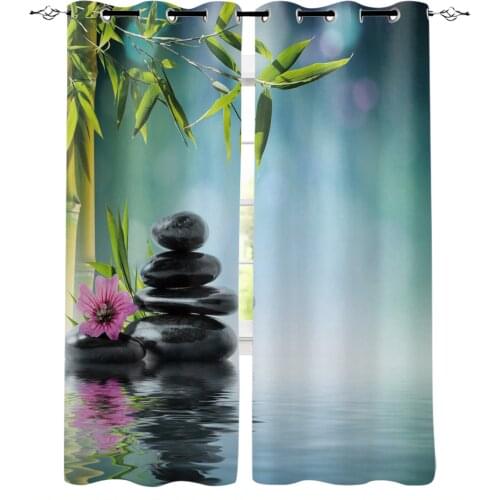 Stones Water Bamboo Flower Beautiful Curtains For Living Room Modern Window Curtains For Bedroom Curtains Drapes Blinds