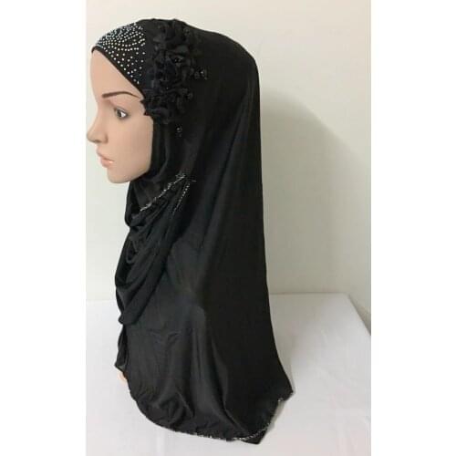 3 Flower Solid Color Hijab For Muslim Women Lady Scarf Shawls Arab Turban Headwear