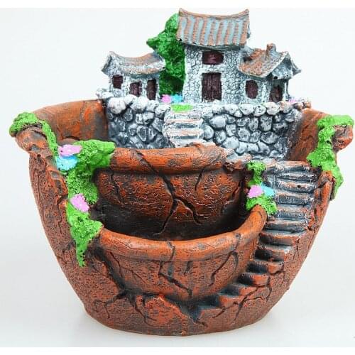 Artificial Flowers Succulent Plants Mini Fairy Garden with Sweet House for Decoration