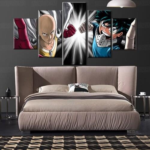 Canvas Print Painting Home Decor Wall Art One Set 5 Panel Boku no Hero Academia Izuku Midoriya And One Punch-Man Saitama Poster