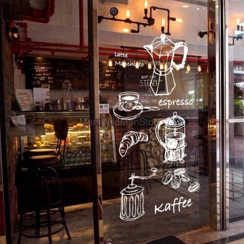Coffee Shop Sign Mug Bread Coffee Bean Grinder Logo Cafe Decor Coffee Pot Wall Decal Sticker Vinyl