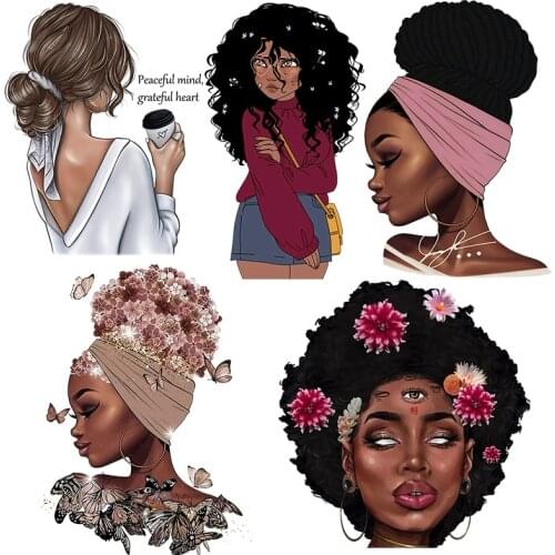 Beautiful Butterfly Girl Iron On Patches For Clothing DIY Washable Heat Transfer Black Lady Thermal Sticker On Clothes Applique