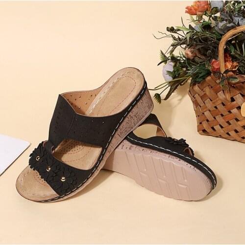 2021 summer new model Slope Heel laser hollow nail flower Sandal Female Fish Mouth High Heel Sandal plus size female