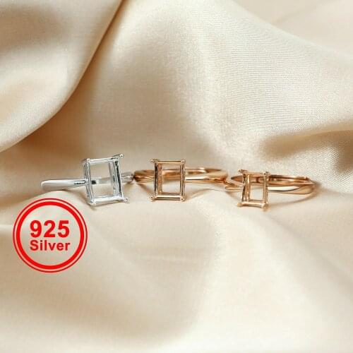 Multiple sizes rectangle rose gold silver Gems CZ stone prong bezel solid 925 sterling silver adjustable ring settings 1294133