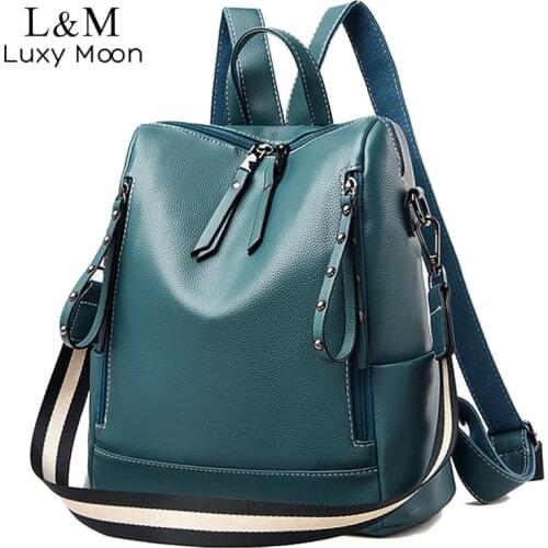 2021 Fashion Women Leather Backpack Rivets Soft PU Shoulder Bag Female Girls Large School Backpacks Travel Bag mochila XA857H