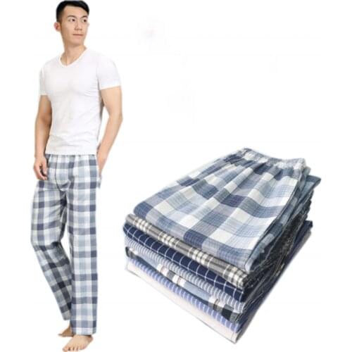 2021 Spring Autumn Men 100% cotton sleep bottoms Male plus size nighty trousers Men Casual loosen Plaid pajama pants XXL 100KGS