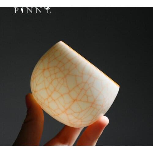 PINNY 100ML White Porcelain Ru Yao Tea Cup Chinese Ceramic Kung Fu Teacups Retro Master Cup Pigmented Drinkware
