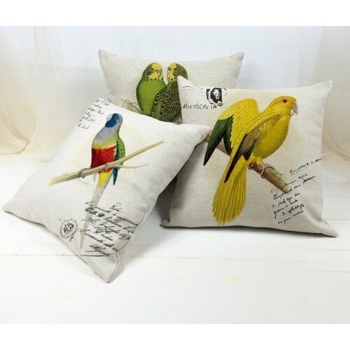 Linen Cotton Rainbow Parrot Custom Cushion Covers Colorful Birds Parrot Pillows Covers Throw Pillows Cases kids Gift cojin
