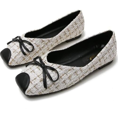 Korean style square head womens shoes bow flat shoes women Shallow Shoes Slip On Ladies Loafer Women shoes brand shoes