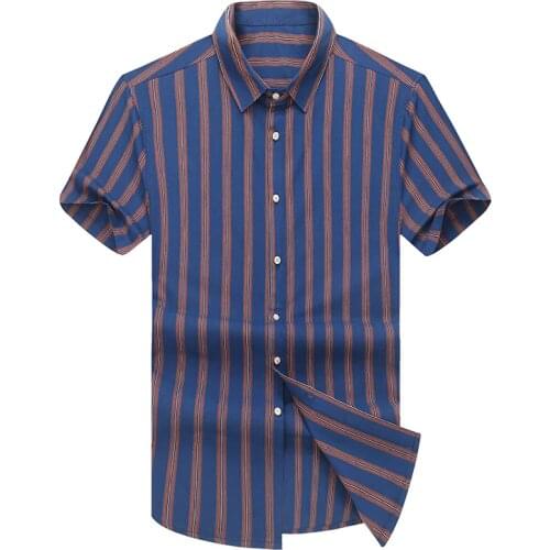 Summer Men Shirt Casual Brand 2021 Men Short Sleeve Male Shirts Cotton Slim Loose Striped Mens Shirts Tops Plus Size 5XL 6XL