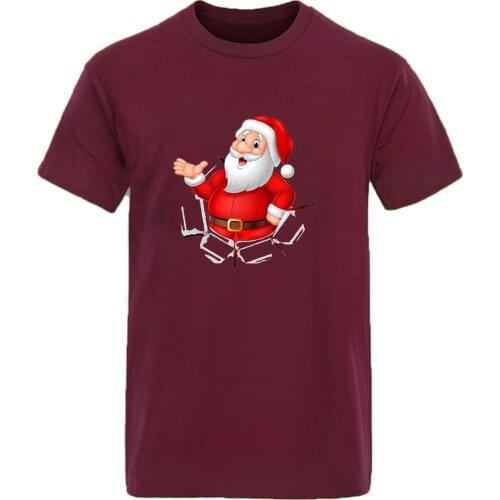 Santa Claus Print Round Neck Cotton Mens T-shirts Harajuku High Quality Clothing Fashion Tops Hip Hop Plus Size Ropa De Hombre