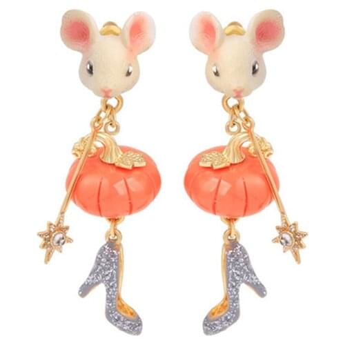 Net Red 925 Silver Needle Earrings Cute Mouse Earrings Fashion Personality Long Pumpkin Crystal Shoes Earrings Ear Clips