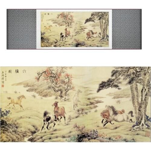 Horse silk painting Traditional Chinese art painting Horse art painting Silk scroll art painting Horse picture