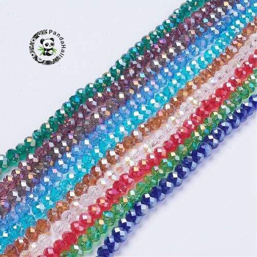 6mm in diameter Electroplate Glass Beads, Mixed Color, AB Color Plated, Faceted Abacus, 4mm thick, hole: 1mm, F70