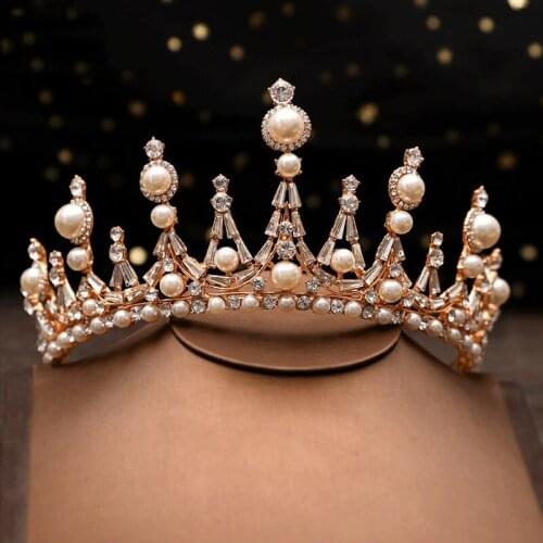 Japanese and Korean Bridal Headdress Graceful Alloy Pearl Crown Princess Birthday Wedding Tiara Hair Accessories