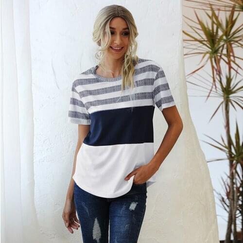 Women Classic Stripe Colorblock Patchwork Shirts Summer Stylish Loose Casual Tops Mujer Camisa Retro Vintage Cute T-shirt Femme