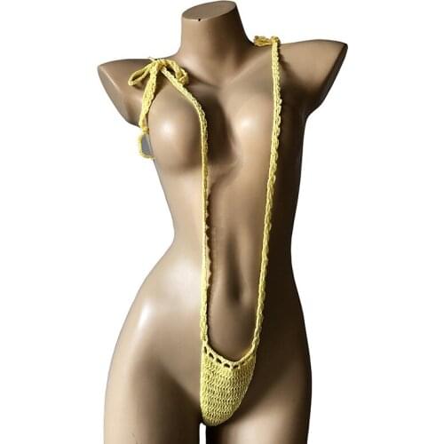 Women Sexy Strap Bikini Thong G Strings Handamede Knitted Cotton Tangas Panties Female Bandage Underwear Lingerie Beach