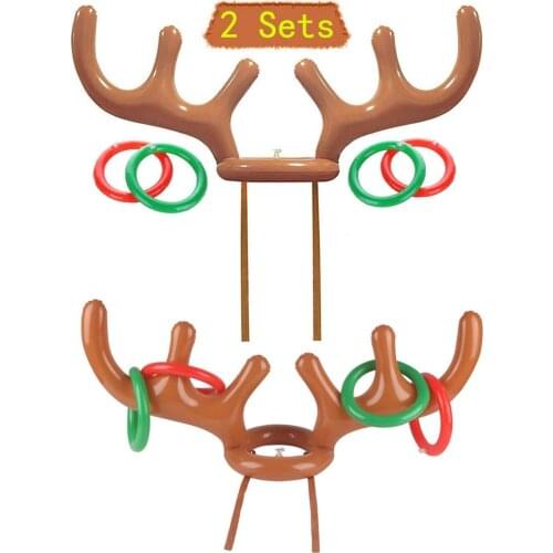 10pcs Christmas Party Toss Inflatable Reindeer Antler Hat with Rings (2 Inflatable Antler,8 Rings Toss),For Family Kids