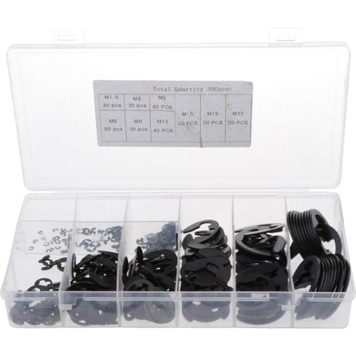 300Pcs Strong Stainless Steel E-Clip Retaining Ring Circlip Assortment Kit