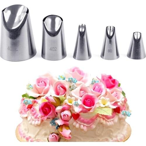 5pcs Petal Stainless Steel Icing Piping Nozzle Cream Tips Cake Cream Pastry Tool