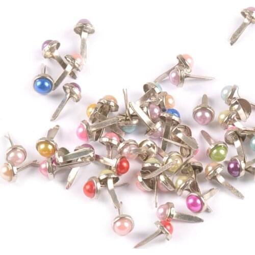 50pcs 6x12mm Pearl Round Pattern Mix Brads Embellishment For Scrapbook Fastener Brad Metal Crafts DIY Home Decoration c1901