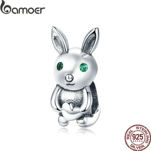Bamoer Sterling Silver 925 Jewelry Innocence rabbit Animal Charm fit Original Bracelet & Bangle Breloque Bracelet Charms BSC169