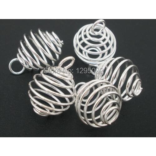 Free Shipping 50Pcs Wholesales Beads Spiral Cages Pendants Charms Silver Plated Jewelry Findings Component 18x15mm