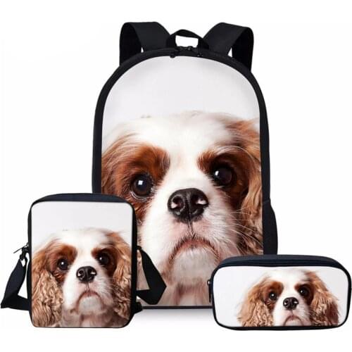 Kids Bag for School Cavalier King Charles Spaniel Dog 3D Printing School Bags Children 3pcs/set Primary Book Bag Satchel