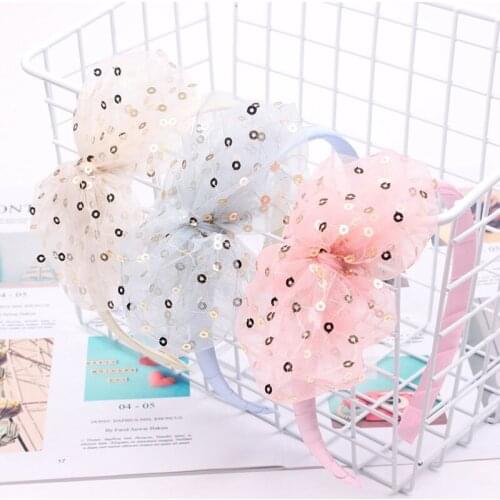 Childrens bow hair hoop fashion girl sequins headband lace cloth art withhold hairpin hair accessories
