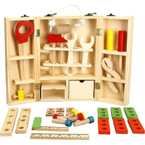 DIY Simulation Wooden Repair Toolbox Toys for Boys Portable Children Pretend Play Educational Toy Birthday Gift