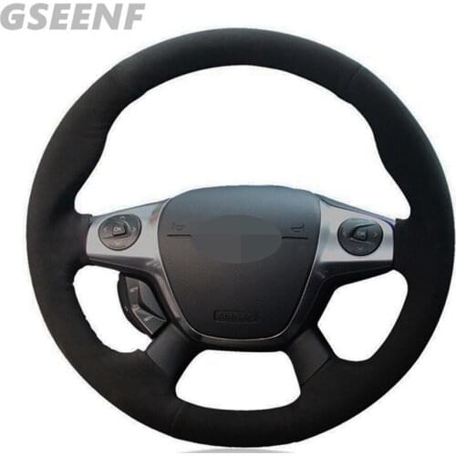 Car Steering Wheel Cover Black DIY Suede For Ford KUGA Escape 2013-2016 Focus 3 2011-2014 C-MAX 2011-2018 Transit 2013-2014