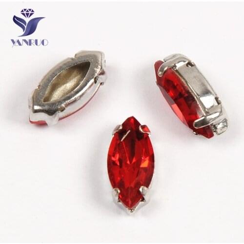YANRUO 4200 All Sizes Siam Navette Glass Strass Sewing Crystal Fancy Stones Point Back Red Rhinestones For Jewelry Making
