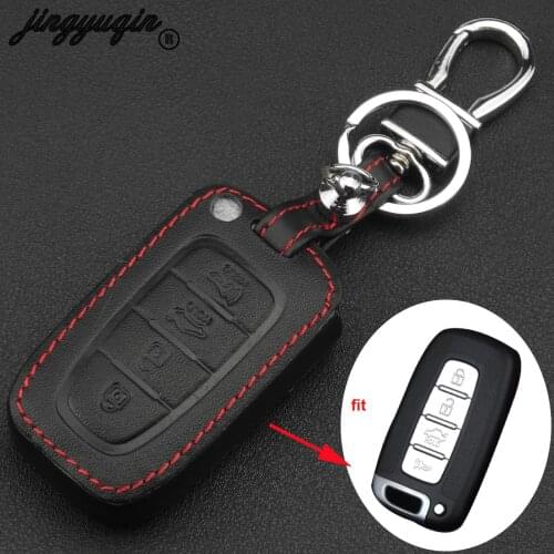 Jingyuqin 4 Button Remote Leather Car Key Cover Case For Hyundai Long Move IX35 Sonata 8 For Kia Chi Ran K2 Furui Di k5 keychain