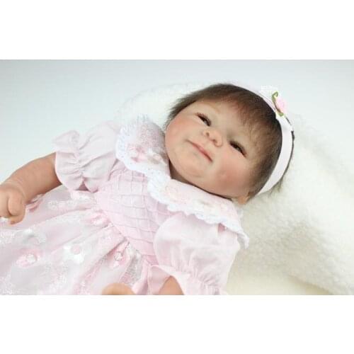 18 inch silicone reborn baby dolls mohair pink dress lifelike boneca reborn hadmade dolls for girls gift