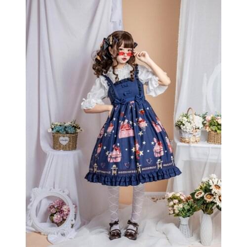 Sweet princess lolita dress vintage lace bowknot cute printing high waist victorian dress kawaii girl gothic lolita jsk loli cos